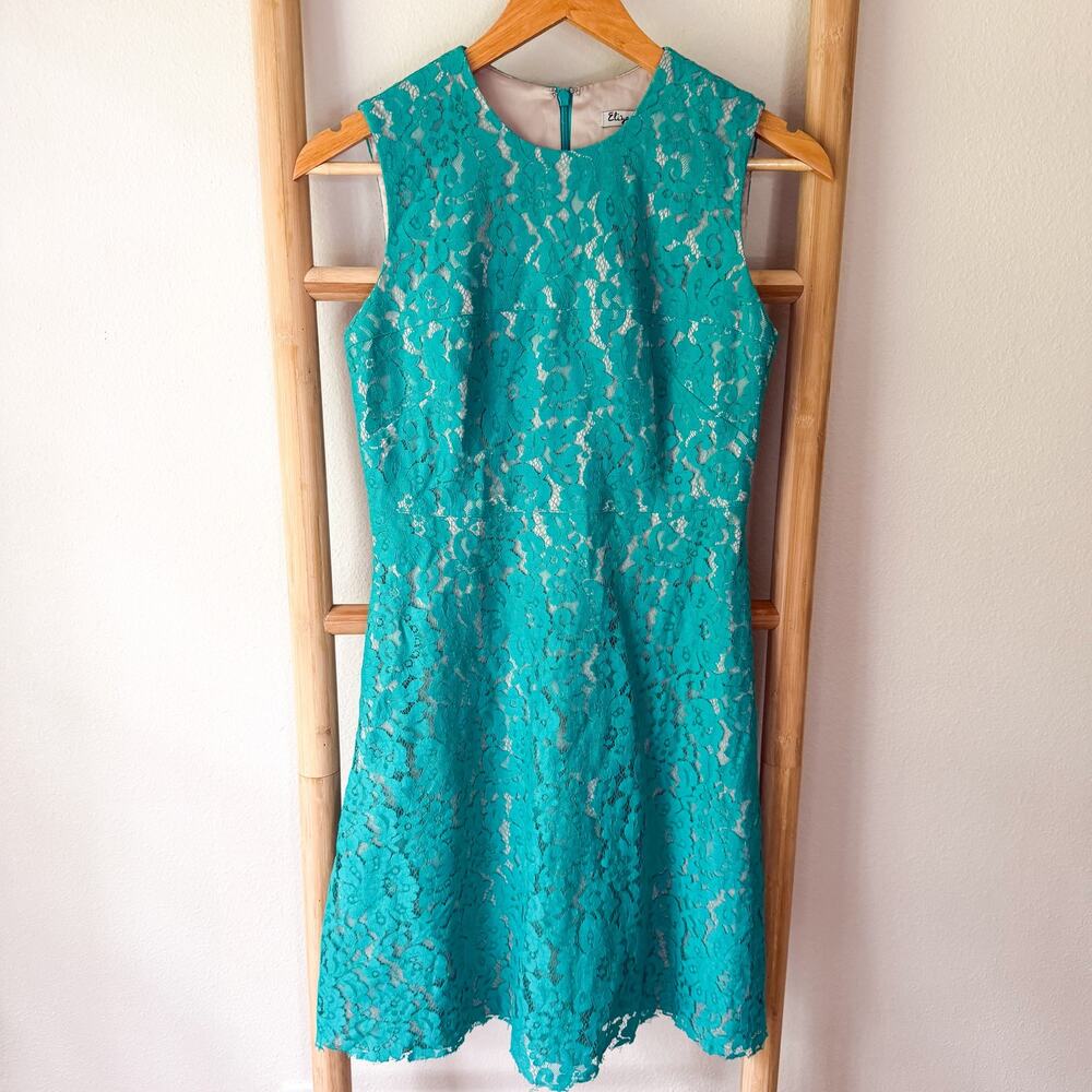 Eliza J Teal Lace Fit Flare Dress Sleeveless Cocktail Women’s 2